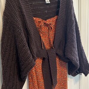 2-Piece Set Cozy Brown Knit Sweater and Lined Dress Bundle